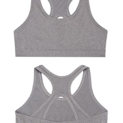 Fruit of the Loom Girls' Stay Dry Racerback Sports Bra, Black/Dark Grey Heather, Small