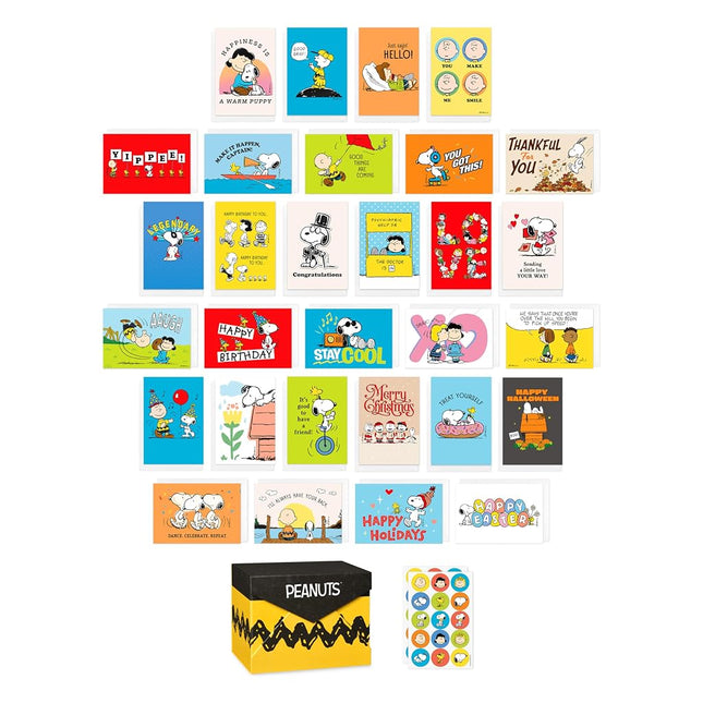 American Greetings 30-Count All Occasions Peanuts Card Pack with Keepsake Box and Envelopes