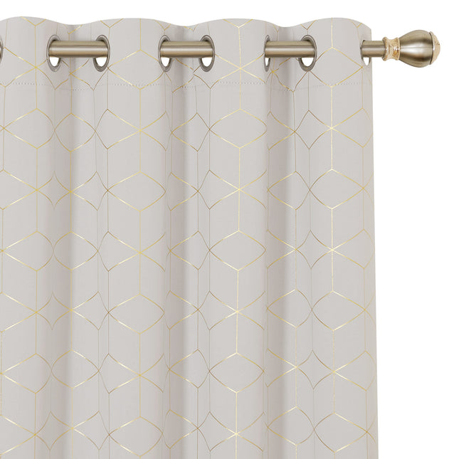 Deconovo Gold Diamond Foil Print Blackout Curtains
