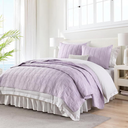 HORIMOTE HOME 100% Cotton Quilt Set Queen Size, Lavender Pre-Washed 3-Piece Bedspread Coverlet Set, Cozy Lightweight Stitching Bedding Cover with 2 Shams in Geometric Pattern for All Season