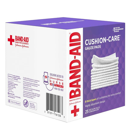 Band-Aid Brand Medium Gauze Pads, 3 Inches By 3 Inches, 25 Count