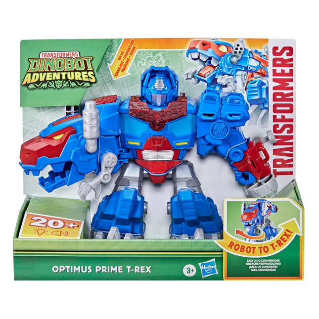Transformers Aventuras Dinobot Optimus Prime T-Rex Juguete transformable con luces y sonidos, figura de acción de más de 22 cm, a partir de 3 años