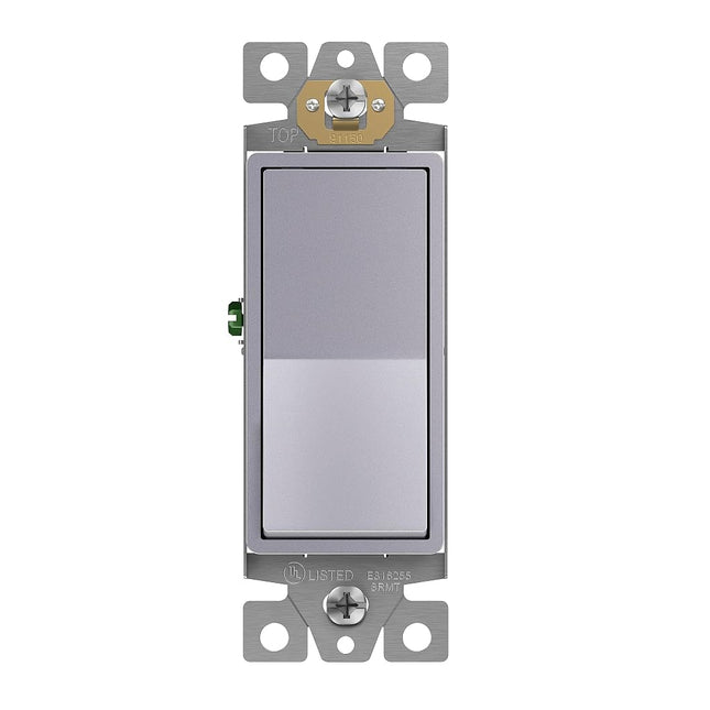 Enerlites Light Switch On/Off Paddle Wall Switch 91150-SV | 15 Amp, 120V/277V, AC, Single Pole, 3 Wire, Grounding Screw, Residential Graded Light Switch, UL Listed, Silver Color