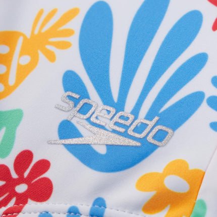 Speedo Girls' Standard Swimsuit One Piece Thick Strap Racer Back Printed, Cot D'Azur Collage