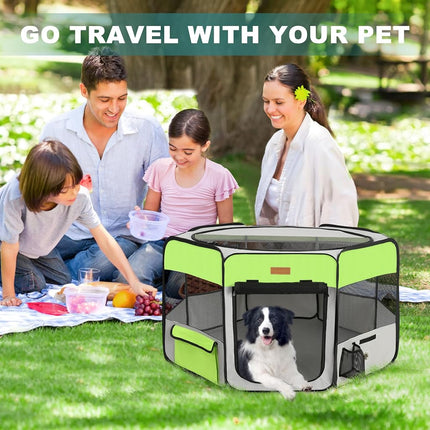 Akinerri Dog Playpen, Foldable Puppy Pet Exercise Kennel with Removable Mesh Shade Cover, Portable Pet Playpen for Pet’s Indoor or Outdoor Training