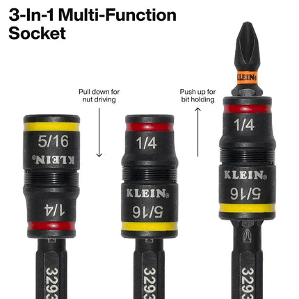 Klein Tools 32516HD KNECT 16-in-1 Impact-Rated Hybrid Screwdriver/Nut Driver, Magnetic, Flip Socket, 11 Bits, 2 Nut Drivers, 3/8-Inch Square Adapter