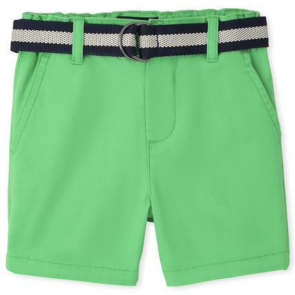 The Children's Place Baby Boys' and Toddler Twill Belted Chino Short, Sweet Pea, 6-9 Months