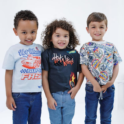 Hot Wheels Little Boys 3 Pack T-Shirts Black/Pale Blue 7-8