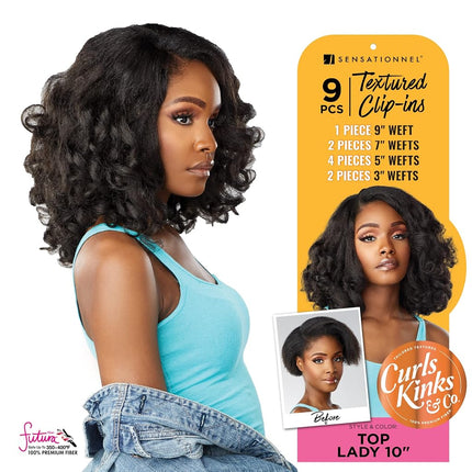 Sensationnel Curls Kinks and co Clip in - Top Lady 10 pouces mèches à clipser texturées, paquet de 9 pièces, ajoute du volume, style protecteur - Curls Kinks and Co Top Lady 10 pouces (1B OFFBLACK)
