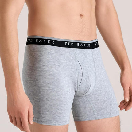 Ted Baker Men's 4 Pack Cotton Stretch Boxer Briefs, Denim/Leaf Print/Grey Heather/Sky, M
