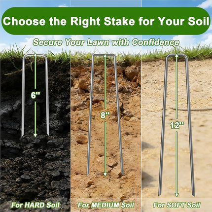 AAGUT Garden Stakes Pins, Landscape Staples 200 Pack 6 Inch 11-Gauge Galvanized Lawn Stake for Dog Fence, Weed Barrier Fabric, Ground Cover, Irrigation Tubing Soaker Hose, Chicken Wire
