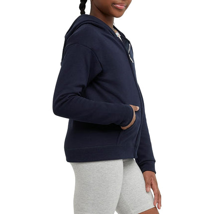 Hanes Girls Hoodie, EcoSmart Girls' Full-Zip Hoodie, Cotton Hoodies for Girls, Fleece Zip Jackets, Navy, Large