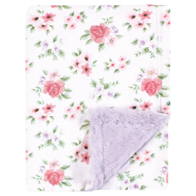 Hudson Baby Infant Girl Plush Blanket with Furry B
