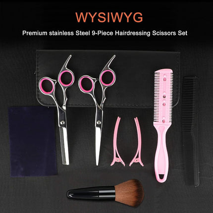 8 Pcs Hair Cutting Scissors Set - Hairdressing Scissors Kit, Thinning Scissor, Bangs Trimmer, Hair Comb, Leather Case - Professional Barber Salon Home Shear Kit for Men, Women, Pet