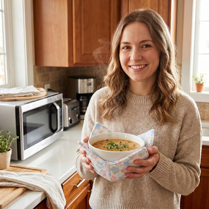 Cotton Microwavable Bowl Cozy, Microwave-Safe Hot Bowl Holders, Soup Bowl Cozy Hot Pads (C6)