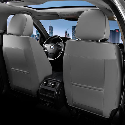 FLORICH Seat Covers Full Set,Leather Seat Covers, Front and Rear Seat Covers 5 Seats, Waterproof Car Seat Cushion Protector Accessories for Sedan SUV Pick-up Truck(Gray&Black, Full Set)