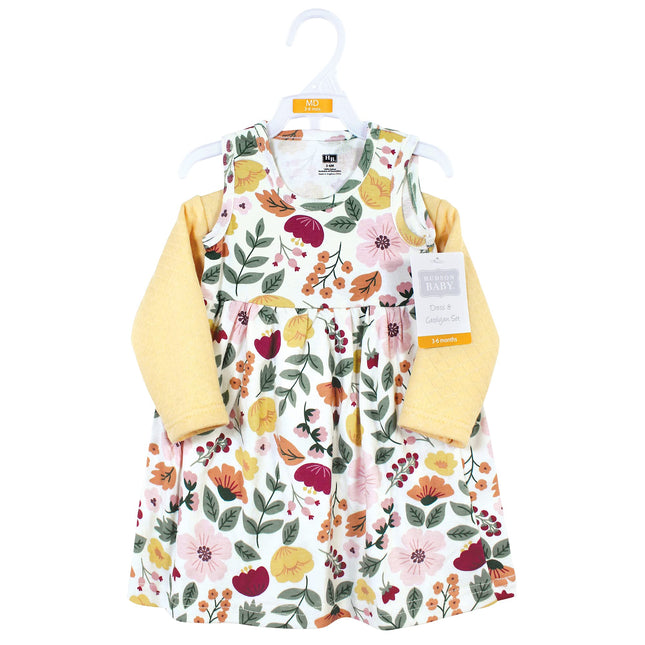 Hudson Baby Girls' One Size Quilted Cardigan and Dress, Fall Botanical, 3T