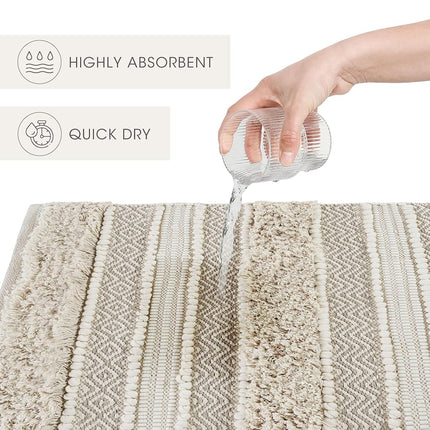 INK+IVY Bath Rug Hand-Woven Texture Shaggy Striped Soft & Water Absorbent, Boho Bathroom Décor Bath-Mats, Non-Slip Absorbent Quick Dry Mats for Tub, Shower Room, Asher, 20x32 Natural