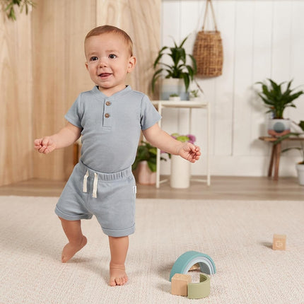 Gerber Unisex Baby Bodysuit and Shorts Set, Blue, 0-3 Months