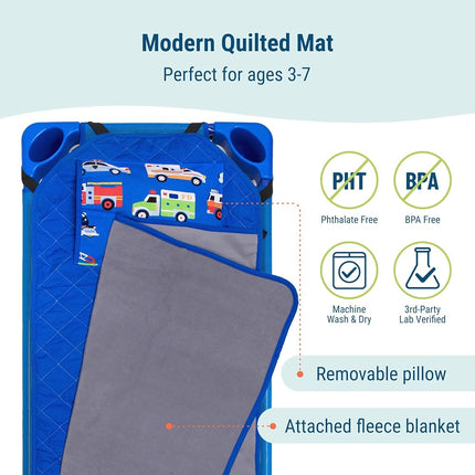 Wildkin Modern Nap Mat for Kids – Soft Cozy Cotton Blend with Pillow & Elastic Straps, Ideal for School & Travel - Heroes