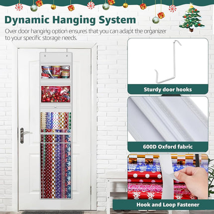 Hanging Wrapping Paper Organizer Storage, Over Door Gift Wrap Roll Holder