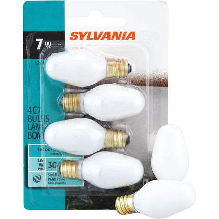 Sylvania Home Lighting 13544 Incandescent Light Bulb C7-7W, White Finish, Candelabra Base, 4 Pack