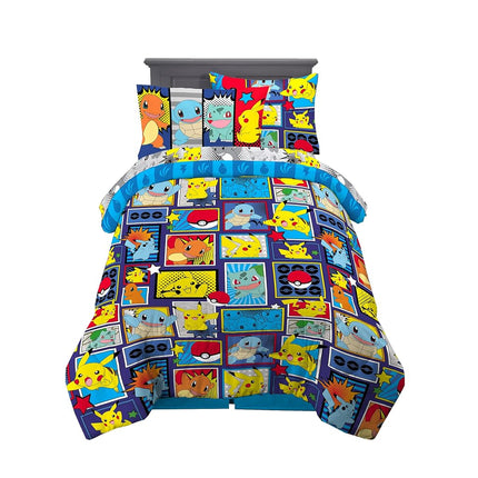 Juego de edredón y sábanas supersuaves Franco Kids con funda, 5 piezas tamaño individual, Pokémon