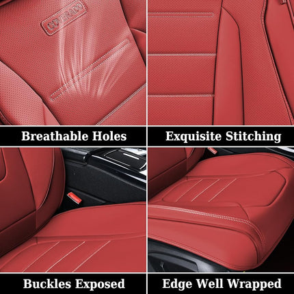 Coverado Car Seat Covers Full Set, Nappa Leather Seat Covers for Cars, Car Seat Protector Car Seat Cushion, Front and Back Seat Protectors Cushions Universal Fit for Most Cars Vehicles(Red)