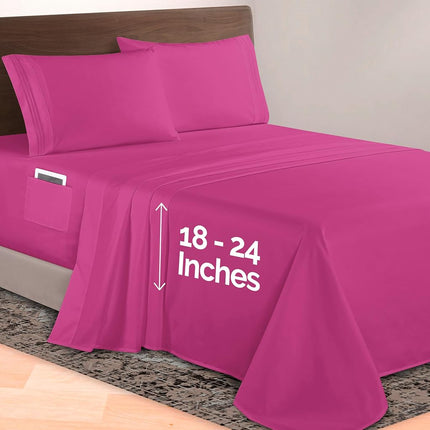 Elegant Comfort Luxurious 1500 Premium Hotel Quality Microfiber 4-Piece Sheet Set, 18-24 Inches Deep - Extra Deep Pocket Sheets - Ultra Soft 4PC Deep Pocket Sheets, King, Hot Pink