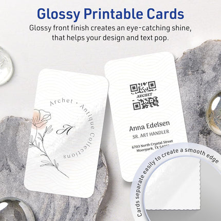 Avery Printable Rectangle Rounded Corner Business Cards, Sure Feed Technology, 2" x 3-1/2", Glossy White Cardstock, Print-To-The-Edge, Laser/Inkjet Printable, 400 Total