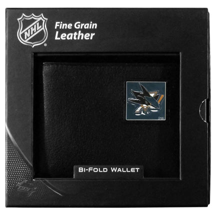 Billetera de cuero NHL San Jose Sharks, plegable, empaquetada en caja de regalo, negra