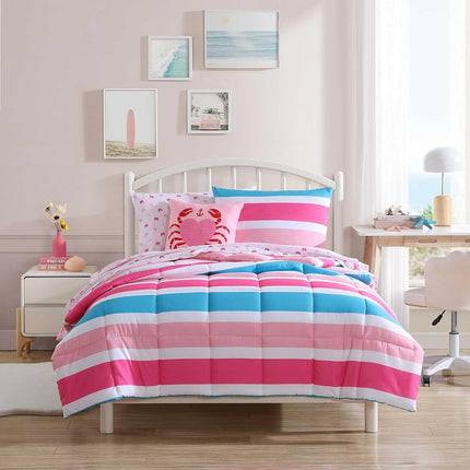Nautica Soft Bedding with Matching Shams & Throw Pillow, Kids Home Decor, Oeko-Tex Certified, Polyester, Cru Stripe Pink, Full/Queen