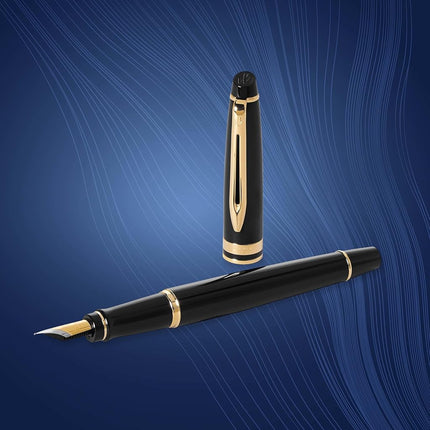 Waterman Expert Fountain Pen | Gloss Black with 23k Gold Trim | Medium Nib | Gift Box