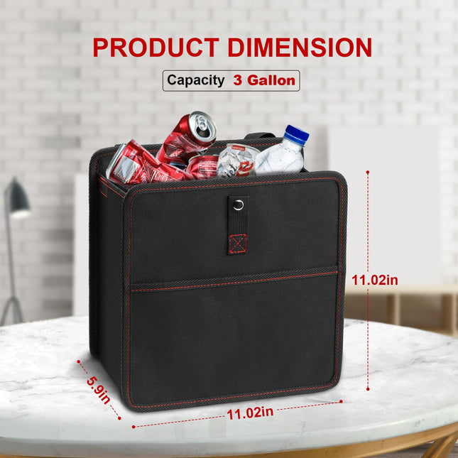 Simple Deluxe Car Trash Can with Lid and Adjustable Straps,Waterproof Automotive Garbage Can, Portable and Collapsible, Multipurpose Trash Bin for Car,3 Gallon, Black