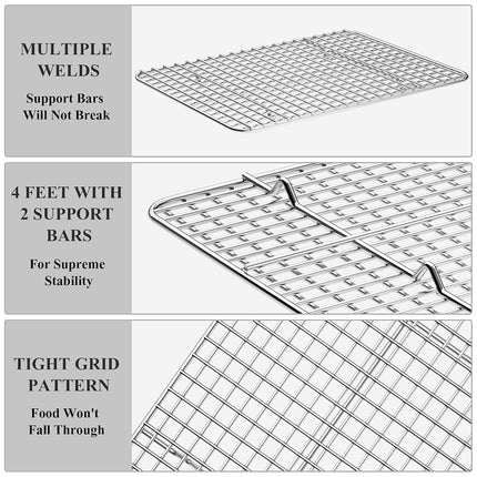 Deedro Stainless Steel Baking Sheet & Cooling Rack Set, 2 Sheets + 2 Racks, 12 x 10 x 1 Inch, Heavy Duty, Non-toxic, Dishwasher Safe