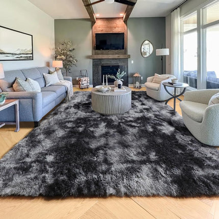 Abstract Fluffy Shaggy Rugs for Living Room Kids Room 5x8 Ft, Tie-Dyed Grey
