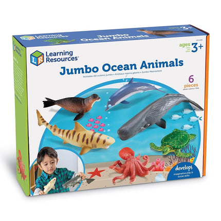 Learning Resources Jumbo Ocean Animals I Octopus, Whale, Shark, Sea Turtle, Seal, and Dolphin, 6 Animals