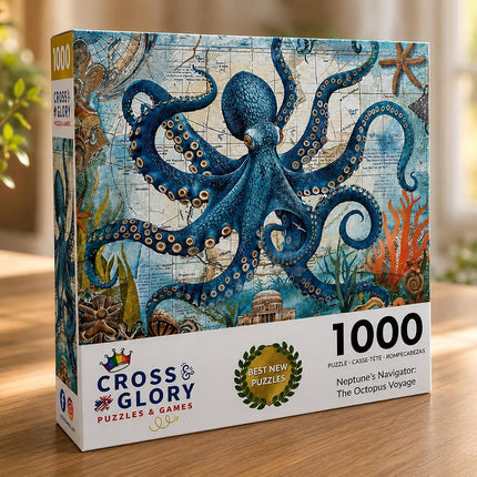 Neptune's Navigator: The Octopus Voyage - Best 1000 Piece Jigsaw Puzzle for Adults, Eco-Friendly, Ocean Exploration Theme with Satin Finish - by Cross & Glory