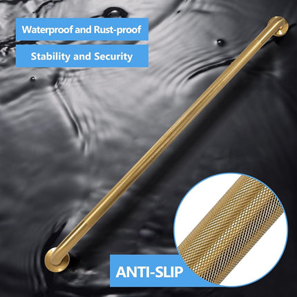 Rackickyer Shower Grab Bar, 2 Pack 39.4 Inch Gold Bathroom Grab Bar, 1.25" Diameter 304 Stainless Steel Anti-Slip Grab Bars for Bathtubs and Showers, Handicap Shower Grab Bar for Seniors Elderly