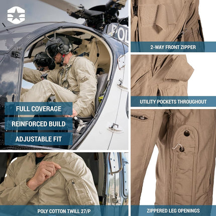 Propper Men's Poly Cotton Twill 27/P Flyers Coverall Jumpsuit, Tan, XL