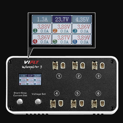 VIFLY WhoopStor 3 Black Color LiPo Battery Storage Charger and Discharger with LCD Display Tiny Whoop Charger with PH2.0 and BT2.0 Connectors
