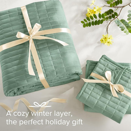 Comfort Spaces Kienna Quilt Set-Luxury Double Sided Stitching Design, All Season, Lightweight, Coverlet Bedspread Bedding, Matching Shams, Oversized Queen(102"x118"), Seafoam 3 Piece