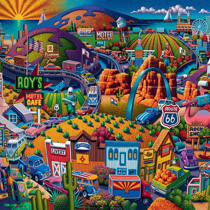 Buffalo Games - Eric Dowdle - Get Your Kicks on Route 66-1000 Piece Jigsaw Puzzle for Adults - Challenging Puzzle Perfect for Game Nights - Finished Size is 26.75 x 19.75