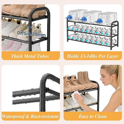 ENJOYBASICS 3 Tier Expandable Shoe Rack, Metal Small Shoes Shelf, Black