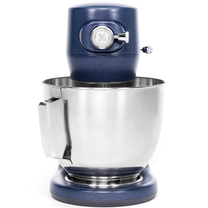 GE Tilt-Head Electric Stand Mixer | 7-Speed, 350-Watt Motor | Includes 5.3-Quart Bowl, Flat Beater, Dough Hook, Wire Whisk & Pouring Shield | Countertop Kitchen Essentials | Sapphire Blue