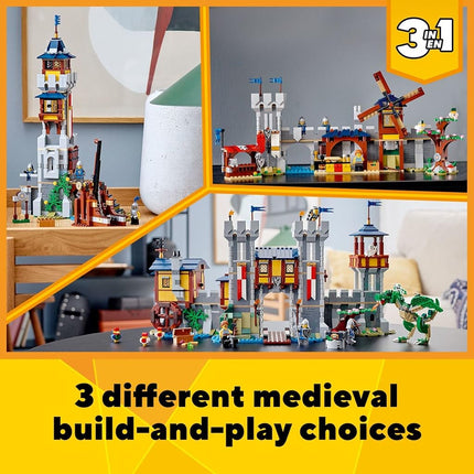 LEGO Creator 3in1 Medieval Castle 31120 Building Kit; Castle with Moat and Drawbridge, Plus 3 Minifigures; New 2021 (1,426 Pieces), Multicolor,Standard
