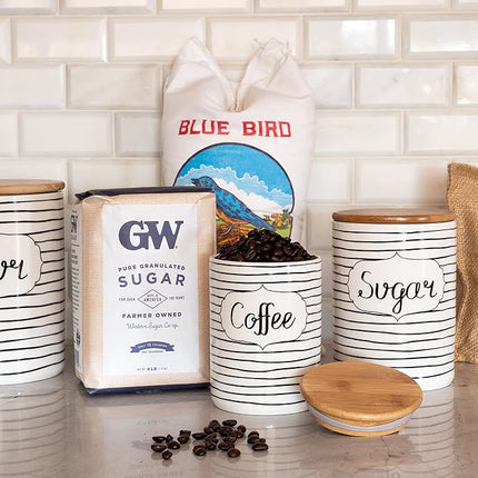 Botes para cocina 10 Strawberry Street Coffee, Sugar, Flour, juego de 3, color blanco y negro de uso diario