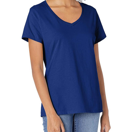 Hanes Women's Perfect-t V-Neck T-Shirt, Ring-Spun Cotton Short Sleeve Tee for Women, Deep Royal - 1 Pack, L