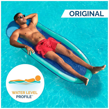 SwimWays Spring Float Inflatable Pool Lounger with Hyper-Flate Valve, Aqua