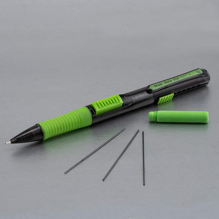 Pentel Quick Click Pop Mechanical Pencil, (0.7mm) Medium 2B Lead, Black Barrel W/Green Trim, Box of 12 (PD217AK)